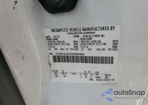 2013 Ford F250 Super Duty from USA, damaged, VIN 1FDBF2A6XDEB89492